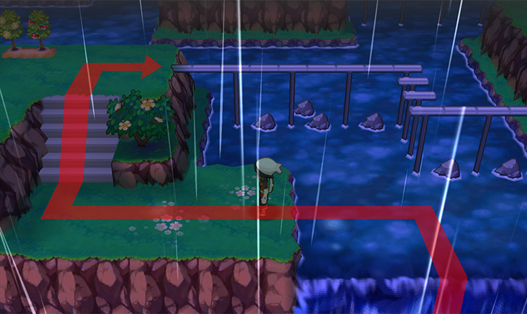 Moving away from the waterfall on Route 119. / Pokémon Omega Ruby and Alpha Sapphire