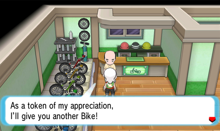 Rydel giving us both bikes after advertising for him. / Pokémon Omega Ruby and Alpha Sapphire