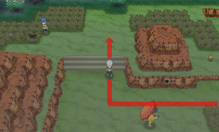 Heading west on Route 113, past the Parasol Lady and up the second set of stairs. / Pokémon Omega Ruby and Alpha Sapphire