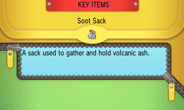 Soot Sack item description. / Pokémon Omega Ruby and Alpha Sapphire