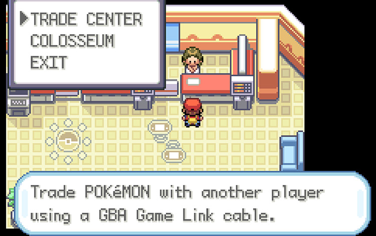 Talking to the Link Club attendant on the top floor of the Pokémon Center / Pokémon FireRed & LeafGreen