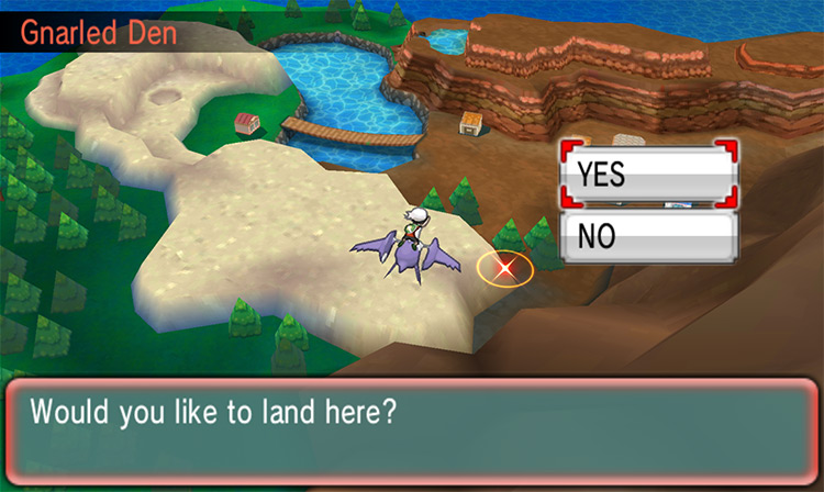 Finding the Gnarled Den while soaring. / Pokémon Omega Ruby and Alpha Sapphire