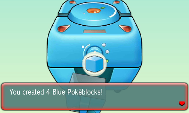 Making four regular Blue Pokéblocks. / Pokémon Omega Ruby and Alpha Sapphire