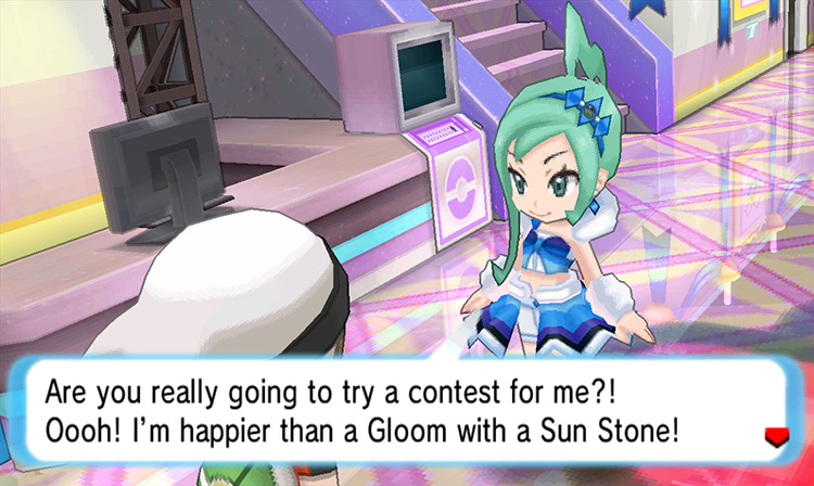 Talking to Lisia in the Slateport Contest Hall. / Pokémon Omega Ruby and Alpha Sapphire