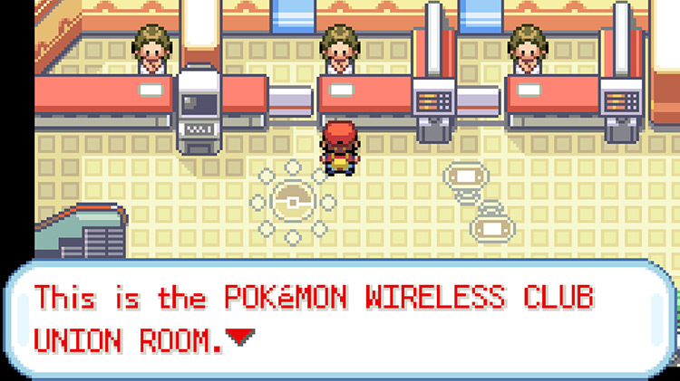 Talking to the Wireless Club attendant in the Pokémon Center / Pokémon FRLG