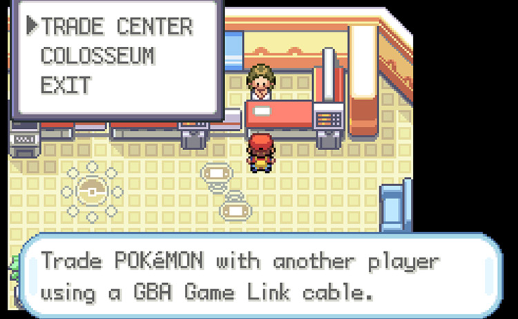 Talking to the Link Club attendant in the Pokémon Center / Pokémon FRLG