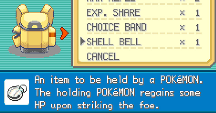 The Shell Bell’s description in Pokémon FireRed and LeafGreen / Pokémon FRLG