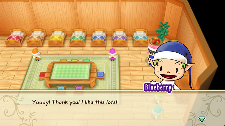 The farmer gives a gift to Blueberry. / Story of Seasons: Friends of Mineral Town