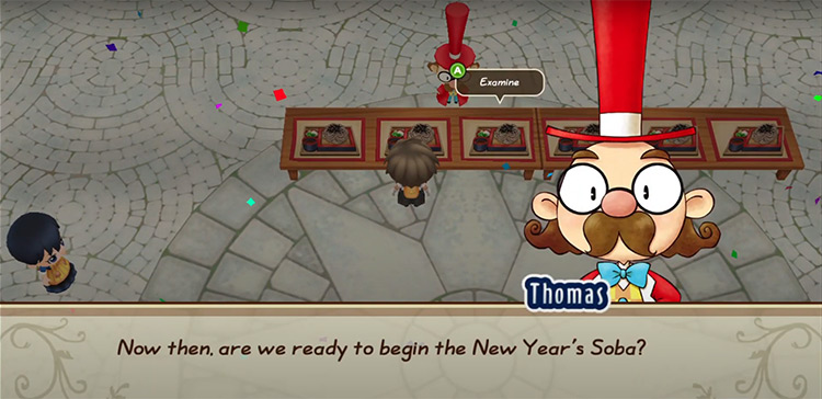 The farmer attends the New Year’s Soba. Source / Story of Seasons: Friends of Mineral Town