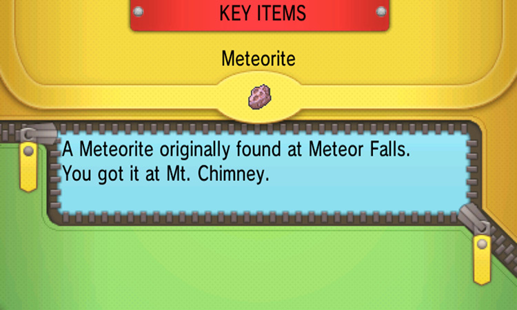 Meteorite item description. / Pokémon Omega Ruby and Alpha Sapphire