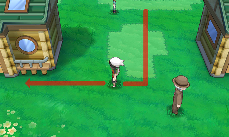 Turning left after reaching the houses south of the Pokémon Center. / Pokémon Omega Ruby and Alpha Sapphire
