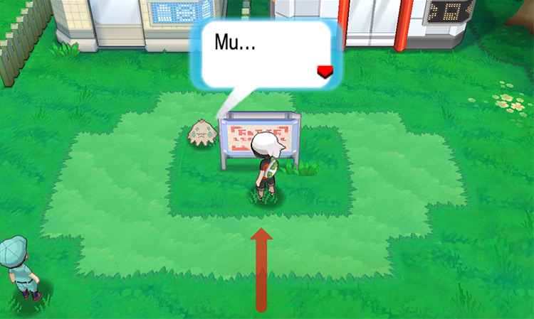 Checking the sign board in front of the Pokémon Center and finding the Shroomish. / Pokémon Omega Ruby and Alpha Sapphire