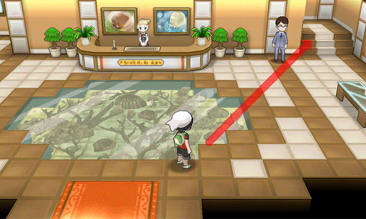 Walking to the stairs on the first floor. / Pokémon Omega Ruby and Alpha Sapphire