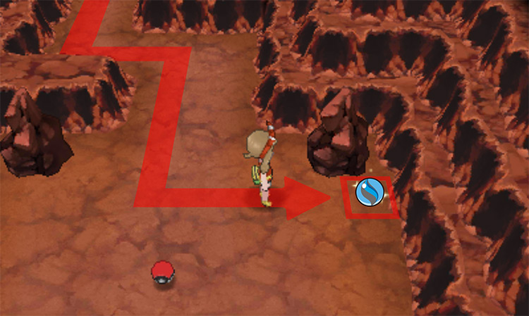 The location of the Charizardite X / Pokémon Omega Ruby and Alpha Sapphire