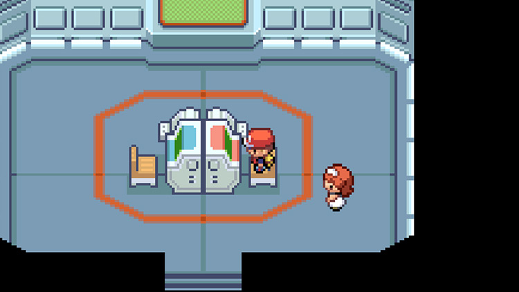Sitting at the Pokémon trading machine in the Link Center / Pokémon FireRed & LeafGreen