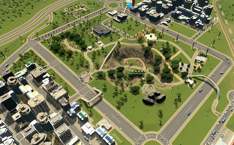 A level 5 city park in the middle of a high-density residential district. / Cities: Skylines