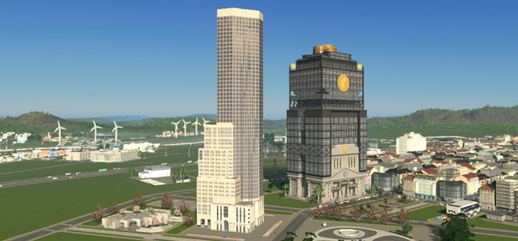 The International Trade Building next to the Level 5 Stock Exchange (Cities: Skylines)