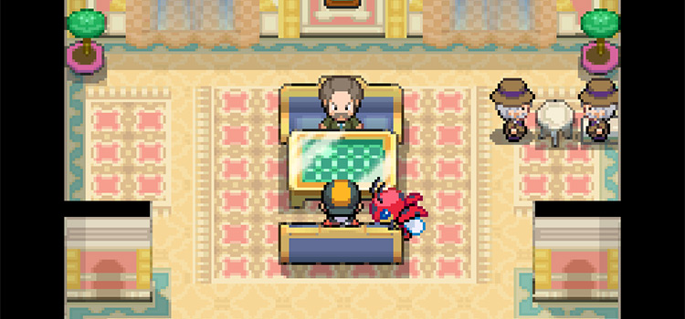 Standing near the Voltorb Flip Game Master in Pokémon HeartGold