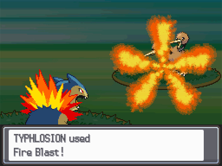 Typhlosion using Fire Blast against a Doduo. / Pokémon HeartGold and SoulSilver