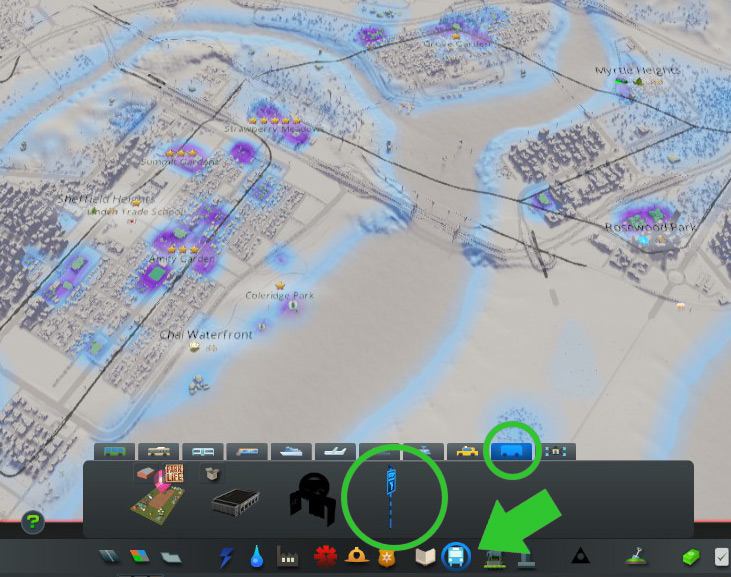 The Walking Tours Point of Interest tool. / Cities: Skylines