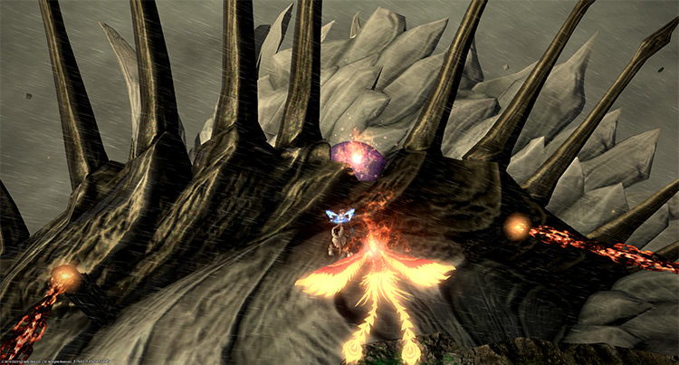 Jump on top of the boss’ back and attack the exposed Corona / Final Fantasy XIV