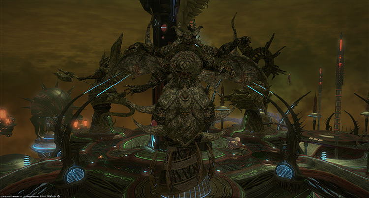 A statue of The Fiend Sephirot in The Flagship / Final Fantasy XIV