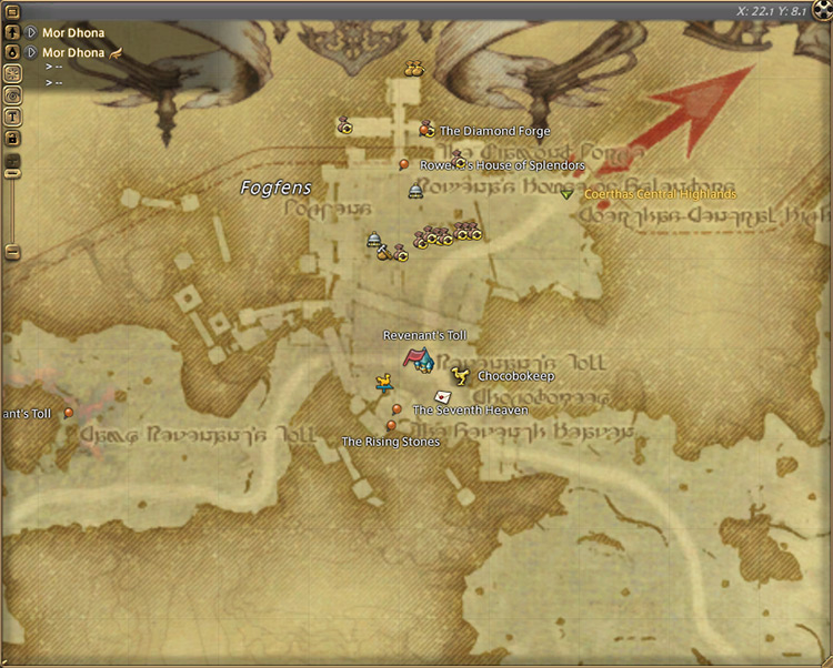 Alisaie’s map location in Mor Dhona / Final Fantasy XIV