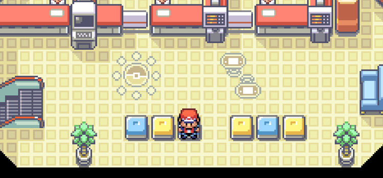 Sitting at the upper floor of a Pokecenter in Pokémon FireRed