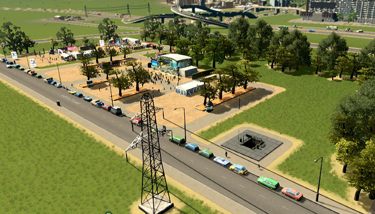 A metro station directly next to a Festival Area. / Cities: Skylines