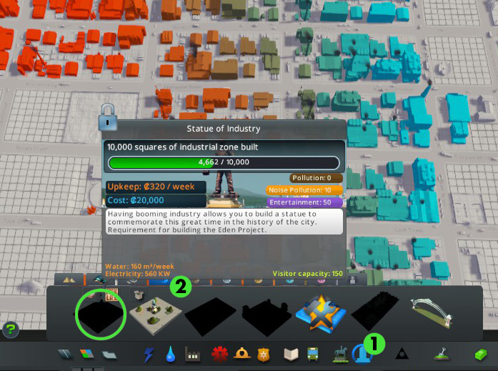 You can hover over the Statue of Industry in the level 1 tab of the Unique Buildings menu to check your progress / Cities: Skylines