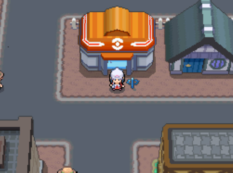 Standing in front of the Pokémon Center in Eterna City / Pokémon Platinum