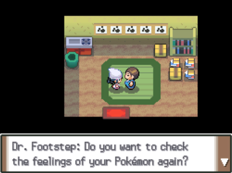 Speaking with Dr. Footstep to have him evaluate a Pokémon’s Friendship / Pokémon Platinum