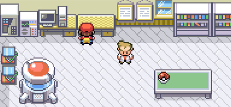 Standing in Oak's Lab after getting the National Dex (FireRed)