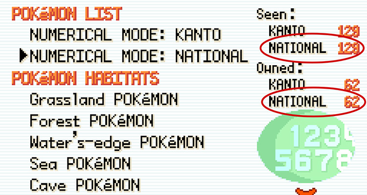 Using the National Dex after receiving it from Oak / Pokemon FRLG