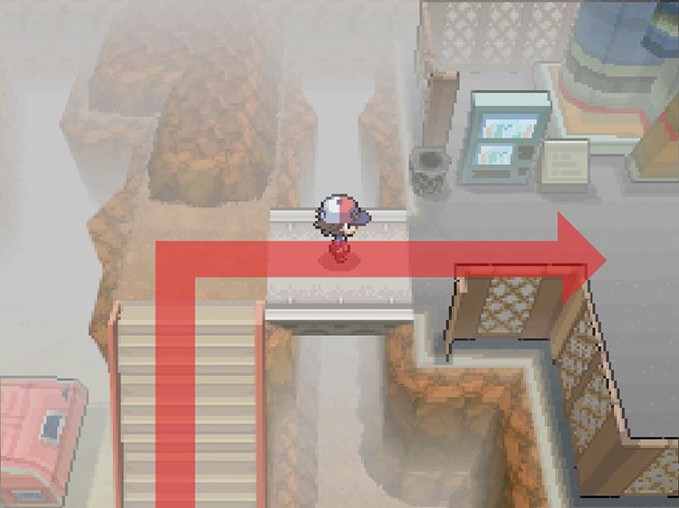 Head east from the top of the stairs. / Pokemon BW