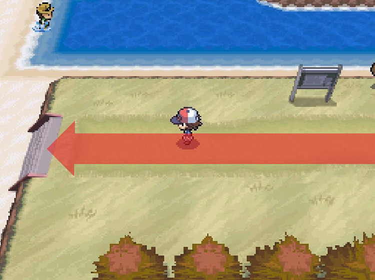 Climb down the stairs leading to the beach. / Pokemon BW