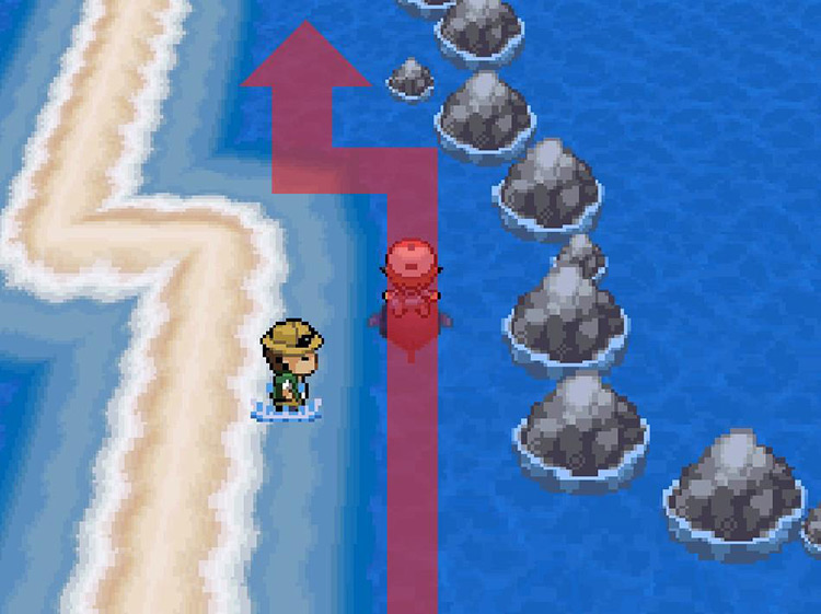 Continue north past the line of rocks. / Pokemon BW