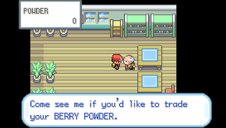 Trading Berry Powder for items to the man that gave us the Powder Jar in Cerulean City / Pokémon FRLG