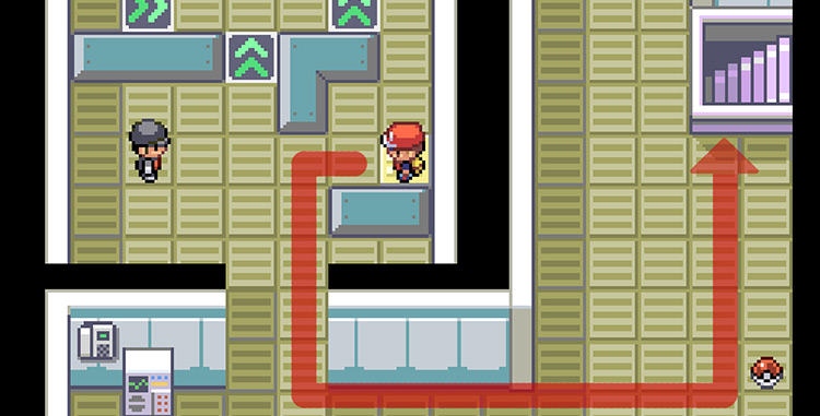 Make your way to the staircase shown on the right / Pokémon FireRed & LeafGreen