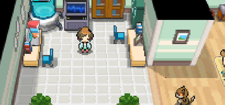 Inside Professor Juniper's lab in Nuvema Town (Pokémon Black)