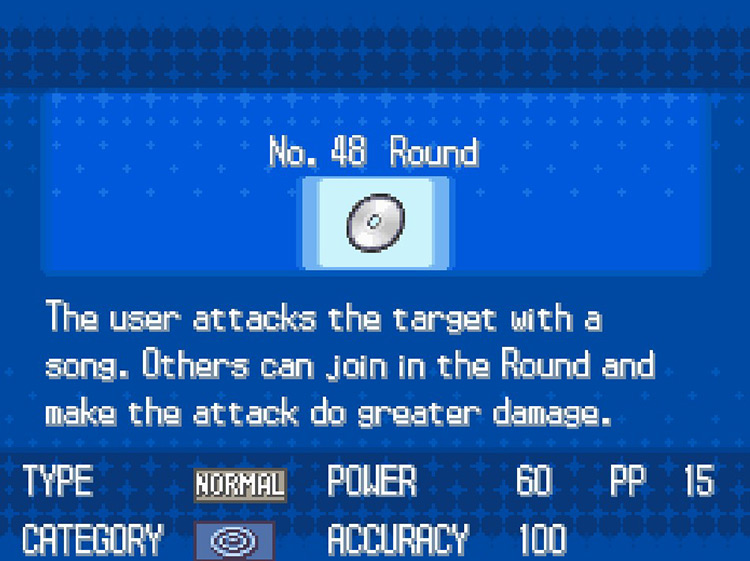 In-game details for TM48 Round. / Pokemon BW