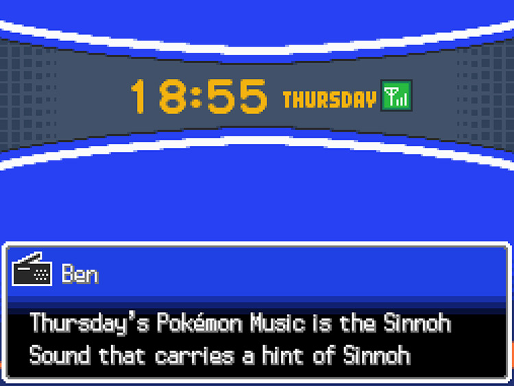 The Radio screen of the Pokégear while tuned in to the Pokémon Music Channel / Pokémon HG/SS