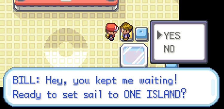 Talking to Bill in the Pokémon Center to head to One Island / Pokémon FRLG