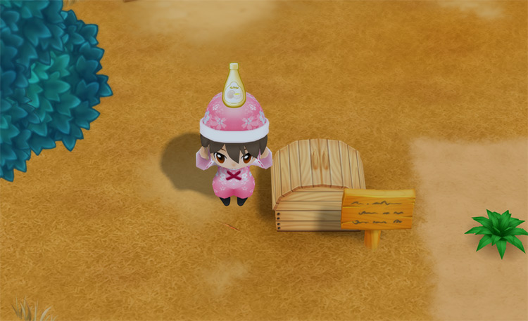 The farmer drops Mayonnaise into the Shipping Bin. / Story of Seasons: Friends of Mineral Town