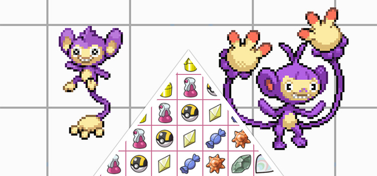 Aipom and Ambipom with some of the Pickup ability items (HeartGold)