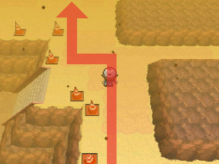 Keep north past the stairs and traffic cones. / Pokemon BW