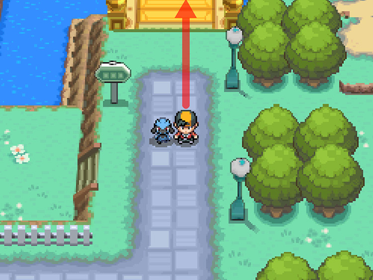 The north of Cerulean City, with arrows leading to Route 24 / Pokémon HGSS