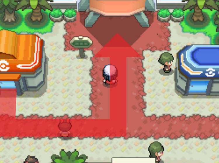 Traveling northeast from the Fight Area’s Pokémon Center and entering the Battle Frontier / Pokémon Platinum