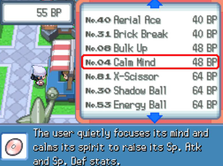 TM04 Calm Mind’s listing at the Battle Frontier / Pokémon Platinum