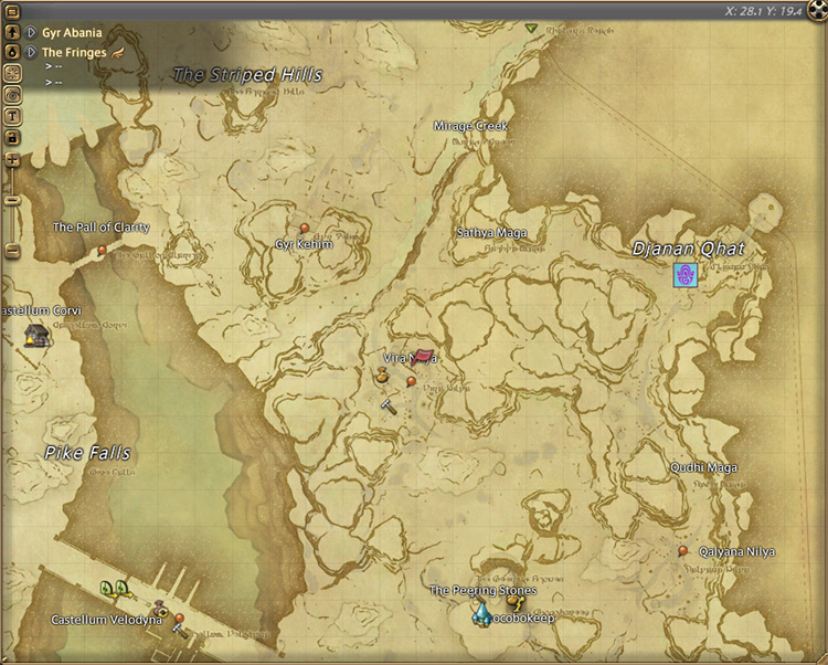 Vajra’s initial map location in The Fringes / Final Fantasy XIV